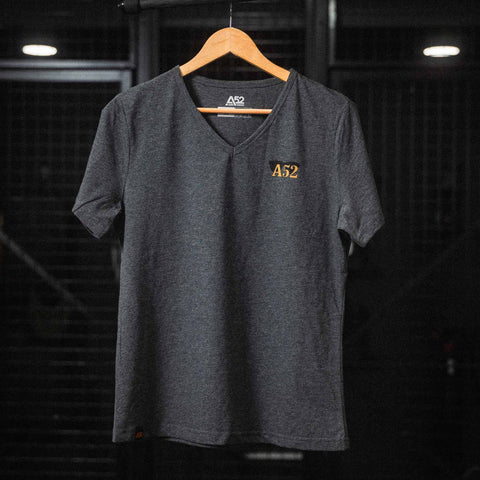 AREA52 "MIB" Women V-Neck Tee in Charcoal