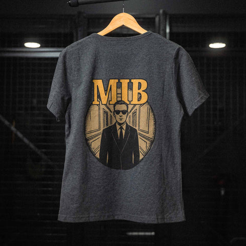 AREA52 "MIB" Women V-Neck Tee in Charcoal