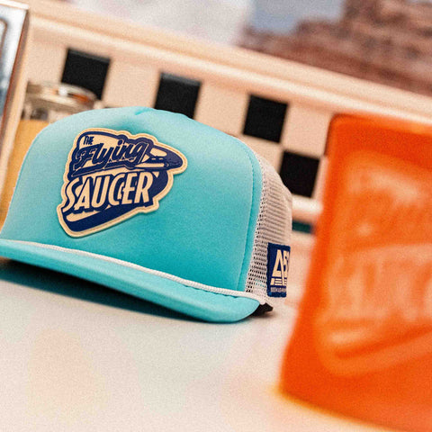 The Flying Saucer Diner Trucker Hat in Sky Blue
