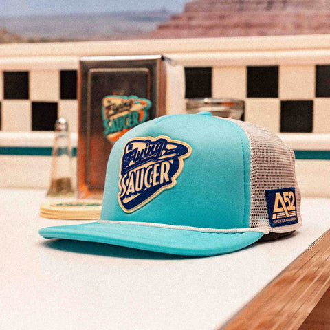 The Flying Saucer Diner Trucker Hat in Sky Blue